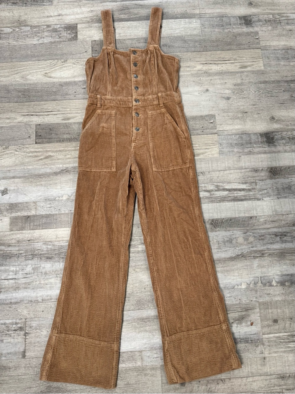 Aerie brown corduroy cuffed overalls button front size medium